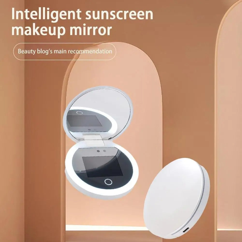 Tragbarer UV-Kosmetik spiegel mit LED-Licht Kompakter doppelseitiger Sonnenschutzspiegel