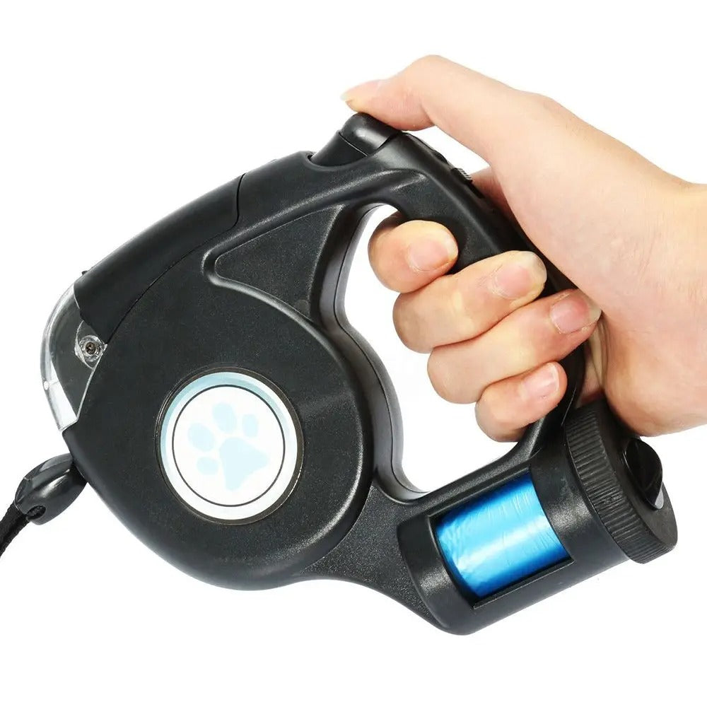 Automatisch einziehbare Hundeleine mit LED-Licht und Kotbeutel